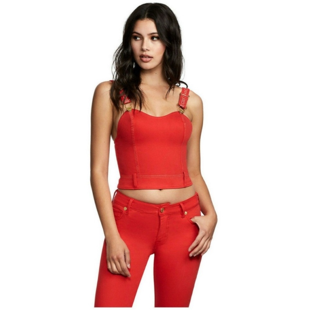 True Religion X Manchester United Red Denim Buckle Strap Halter Top Woman’s M